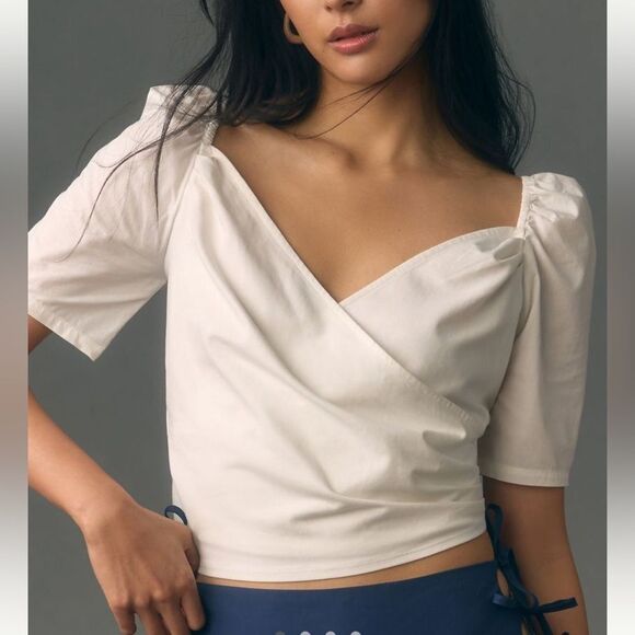 By Anthropologie Puff Sleeves Wrap Top - Picture 1 of 4